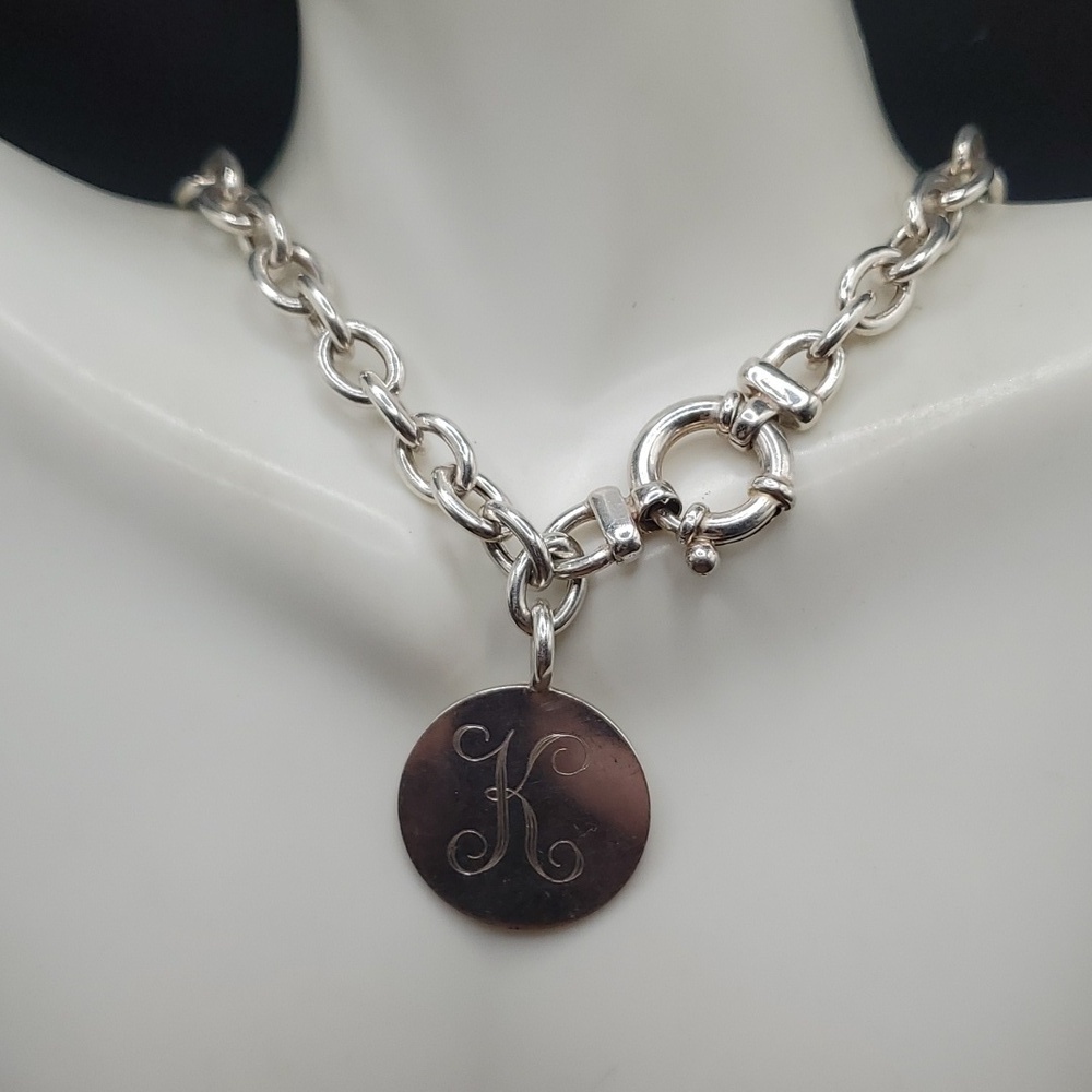 N2911 sterling silver toggle chain initial K monogram customized necklace estate
